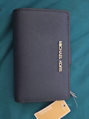 Michael Kors Black Saffiano Leather Bifold Wallet with Gold Accent